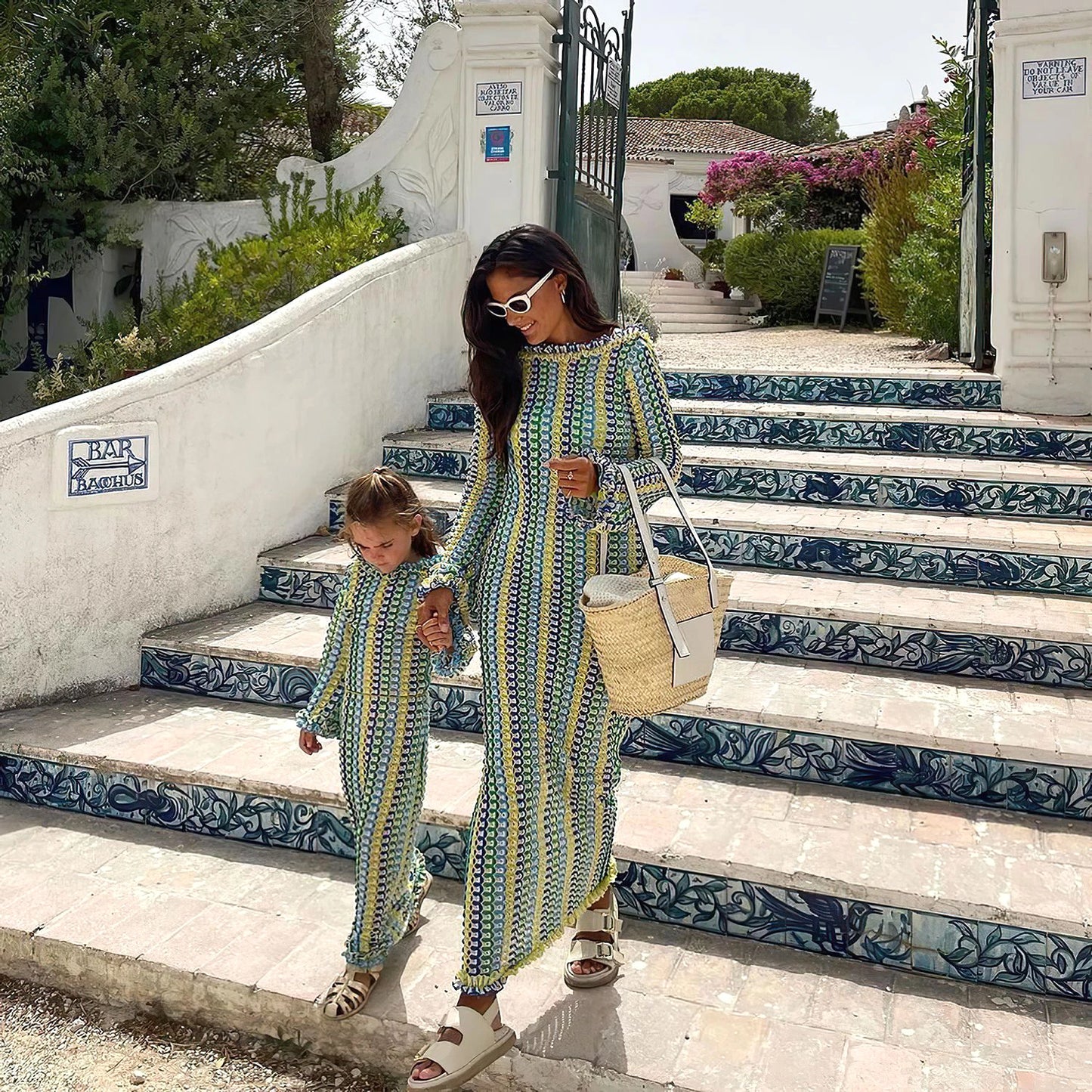 Sexy Backless Flare Sleeve Lace Knit Cut Out Party Beach Maxi Dress 2025 Summer Women Vacation Beachwear Swimsuit Cover Up A2815