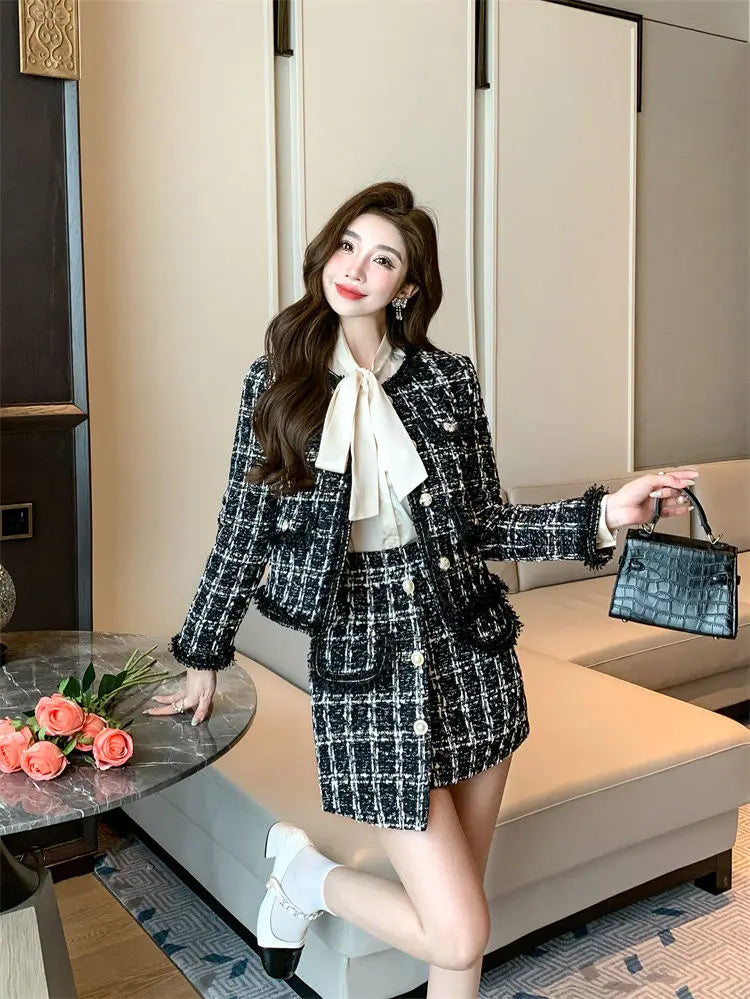 Autumn Winter Street Style Tweed Suit