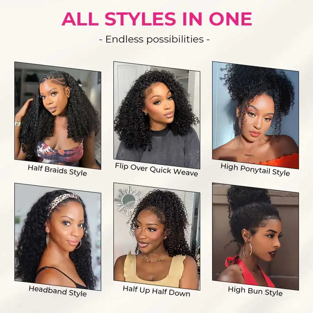 Water Wave Highlight Glueless Half Wig With Seamless Clips for Women
