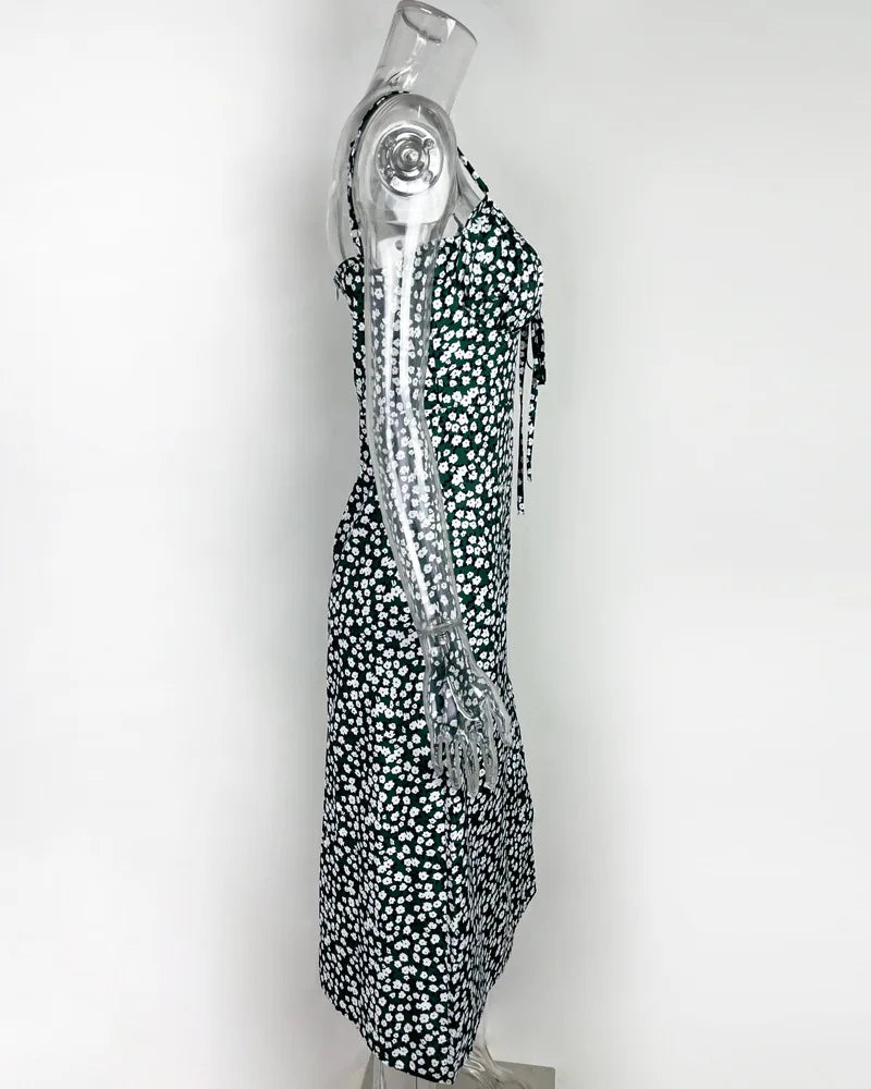Floral Print Spaghetti Strap Dress for Women Beach Party Style