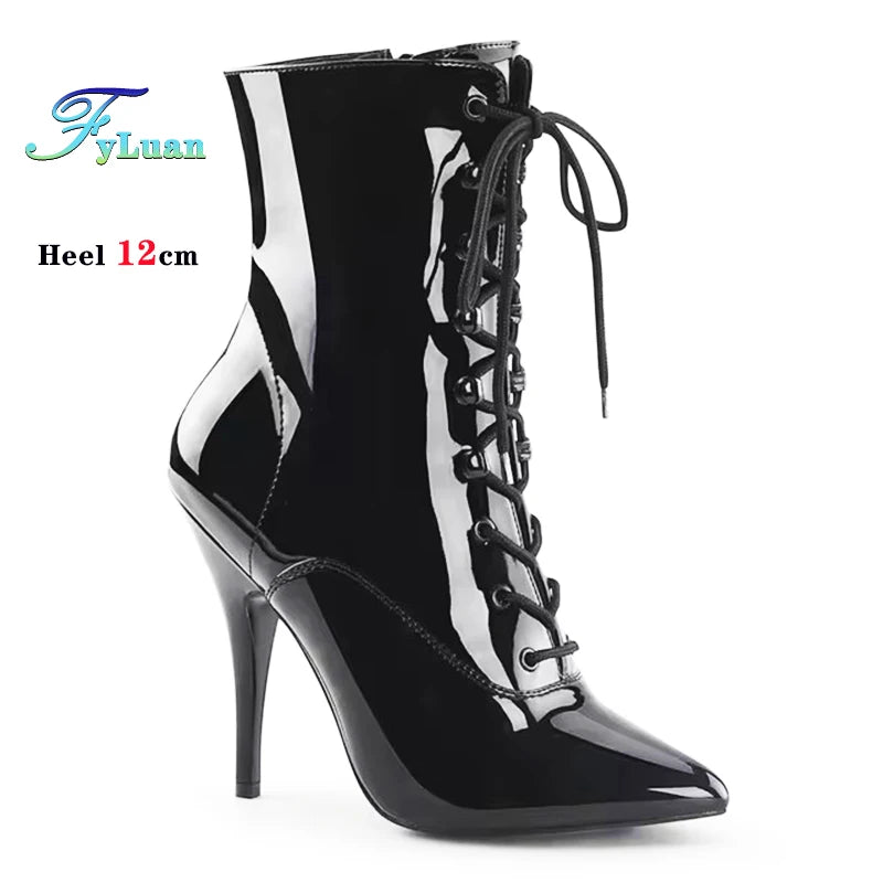 Stylish Matte Black High Heel Platform Ankle Boots for Women