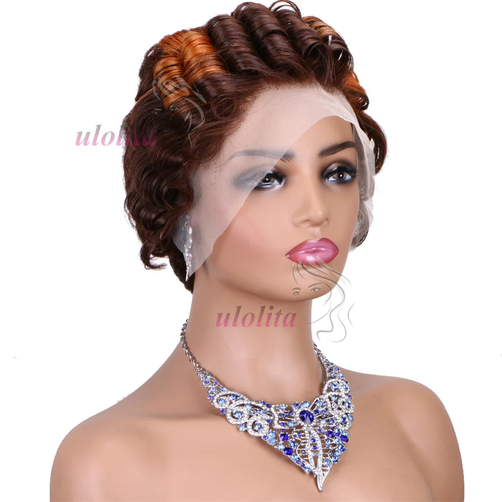 Chocolate Brown Pixie Cut Lace Front Human Hair Wig for Women
