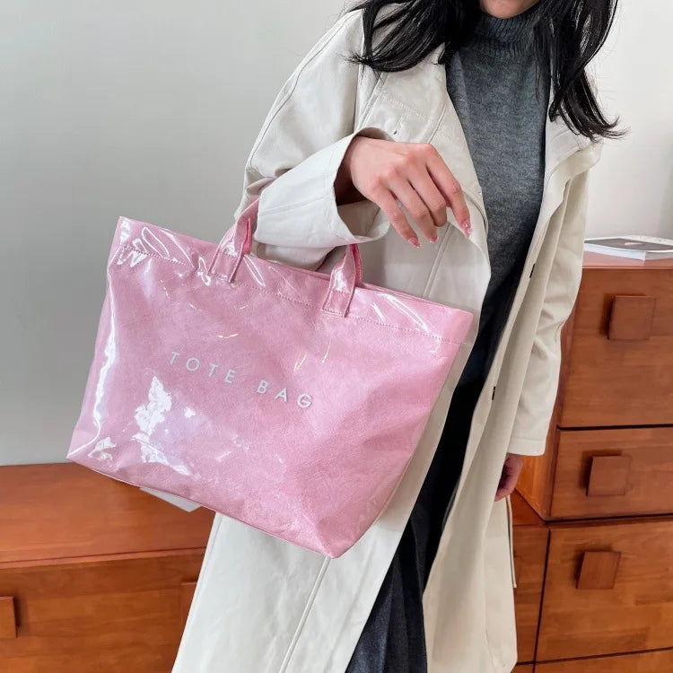 Kraft paper jelly waterproof bag, women's new retro commuting large capacity DuPont paper tote bag