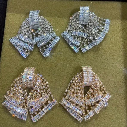 Elegant Sparkling 3D Bow Zircon Drop Earrings for Women
