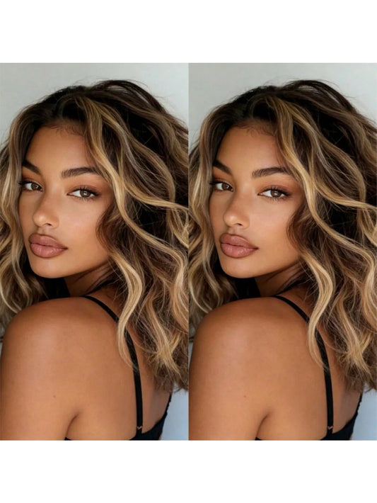 Highlight Blonde Short Body Wave Lace Front Human Hair Wig for Women