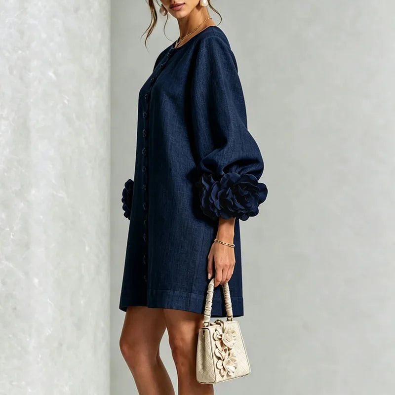 Elegant 3D Flower Bubble Sleeve Mini Dress for Women
