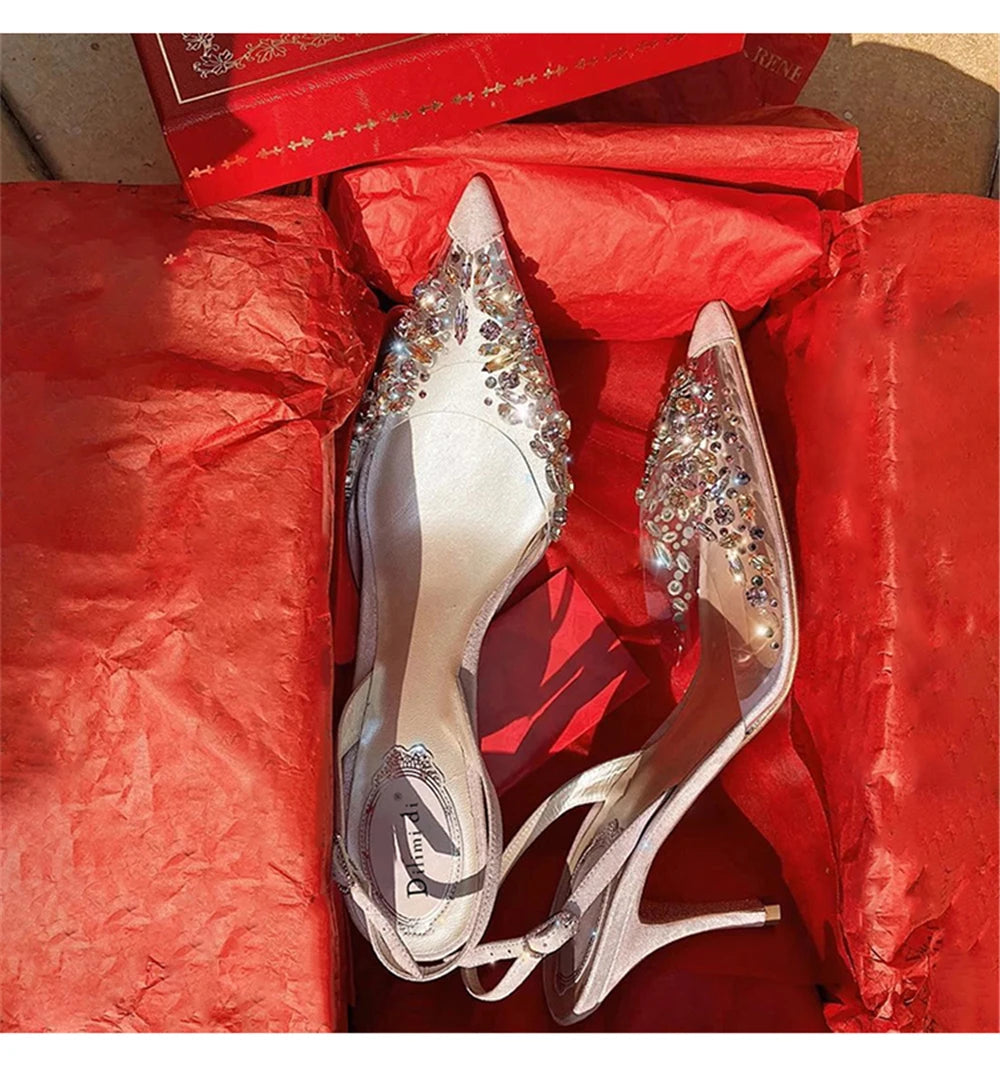 Rhinestone Pointed Toe Transparent Sandals for Women