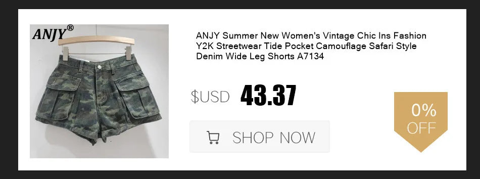 ANJY Summer New Women American Retro Streetwear Camouflage Three-dimensional Pocket Cargo Jeans Casual Trendy Denim Shorts A7672