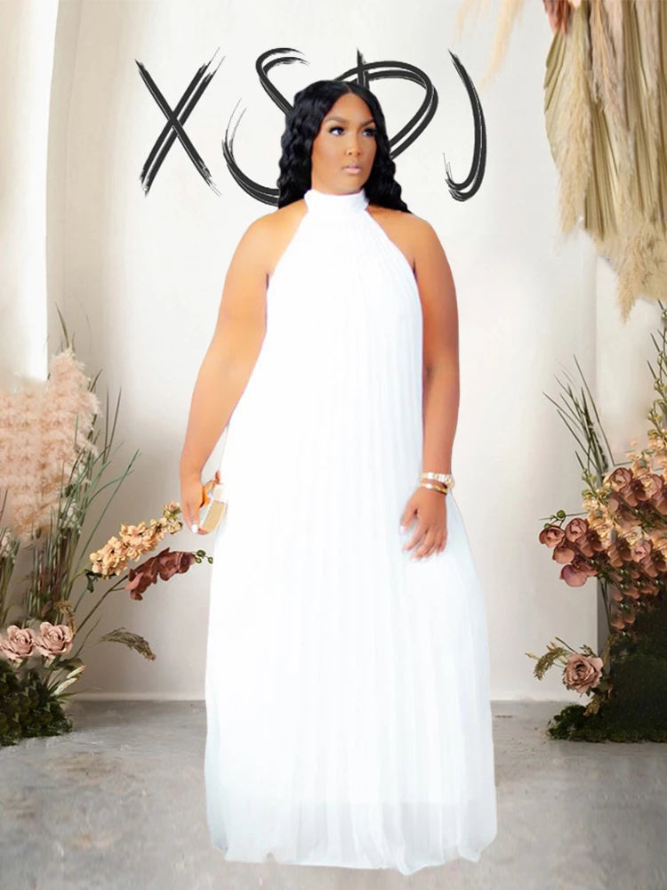 Chiffon Dresses for Women Long Elegant Evening Dress Big Size Round Woman Plus Size Sexy Pleated Halter Dress Summer Wear