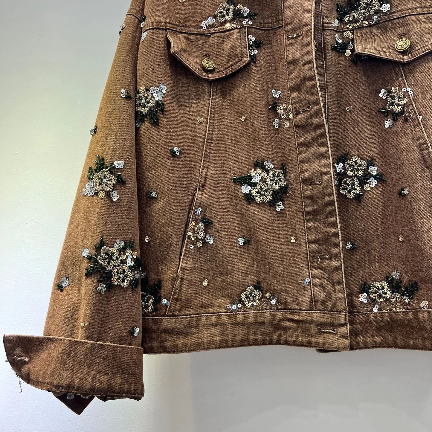 Distressed Denim Jacket With Rhinestone Embellishments For Women