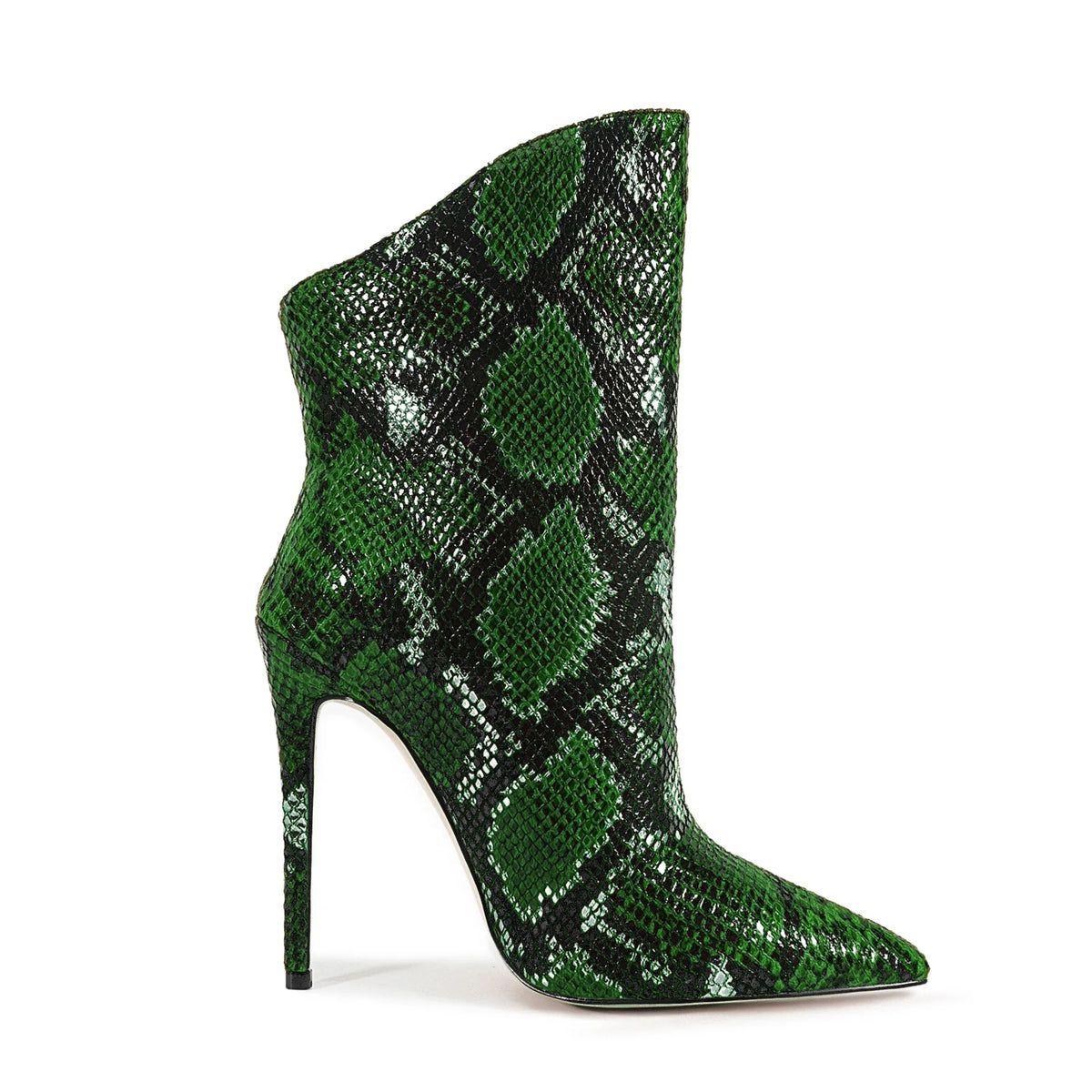 Green Patent Leather Pointed Toe Ankle Boots for Women