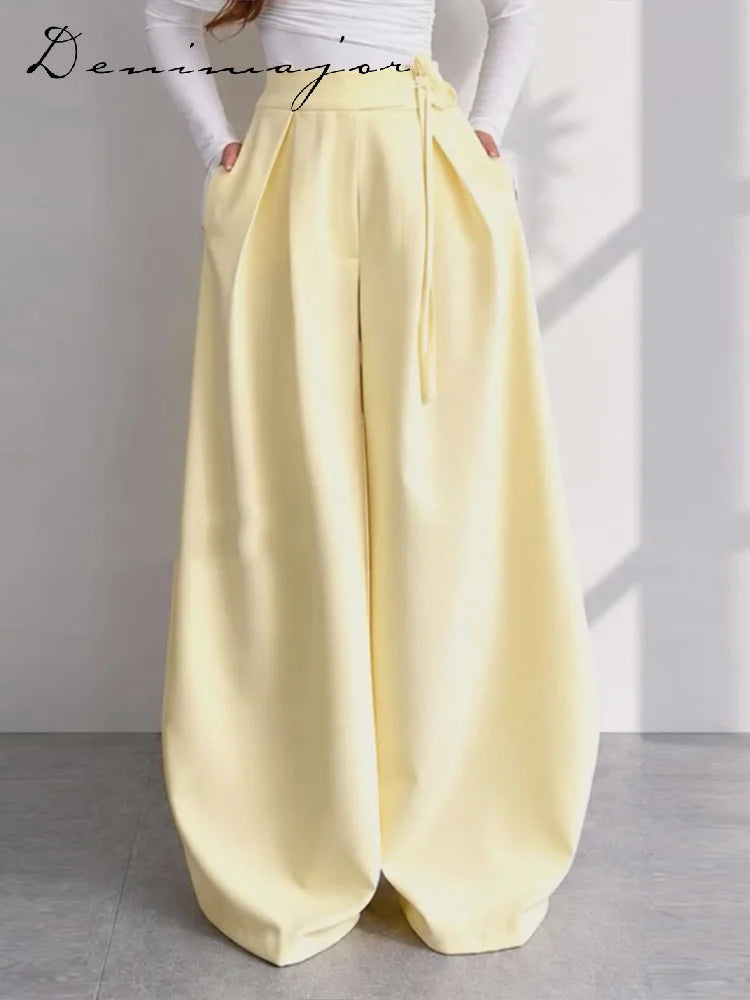 V-Neck Ruffle Coat and Wide Leg Pants Two-Piece Set for Women