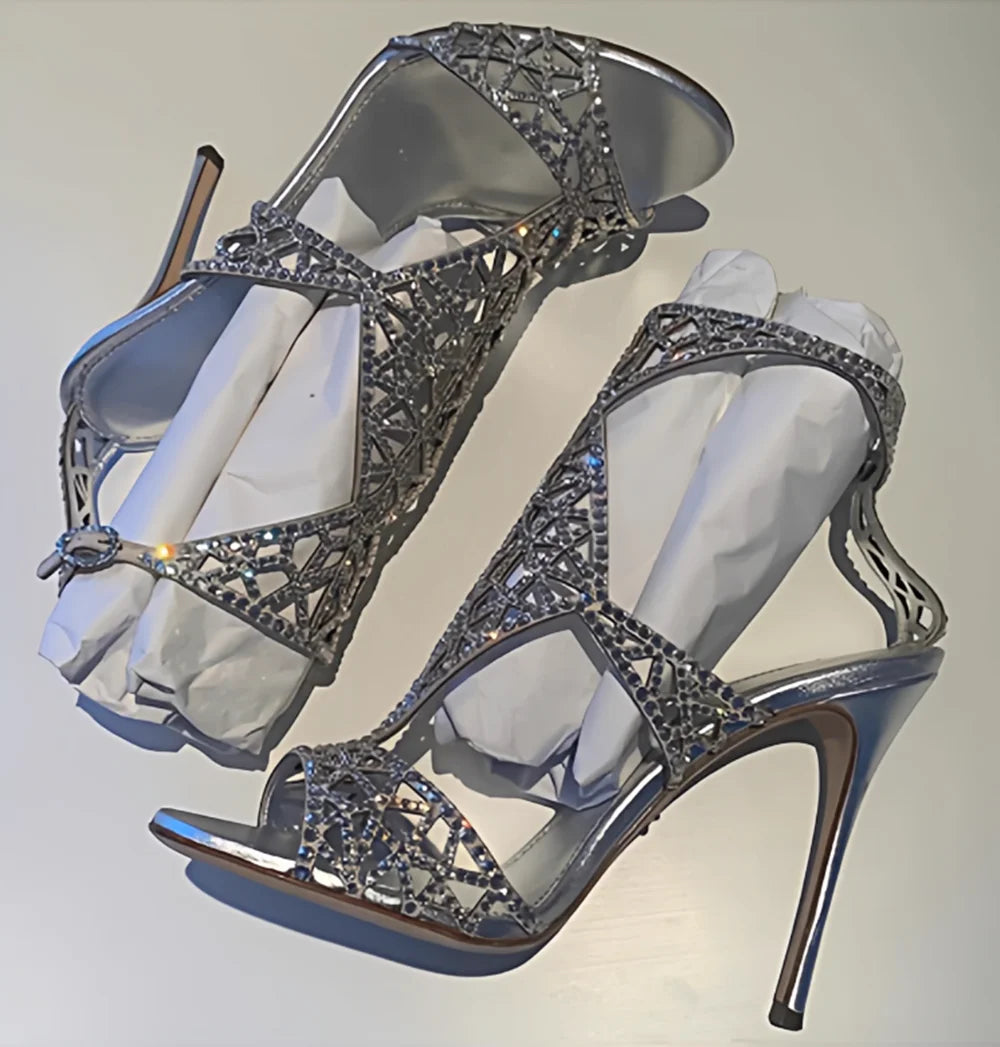 Rose Gold Crystal Stiletto Sandals