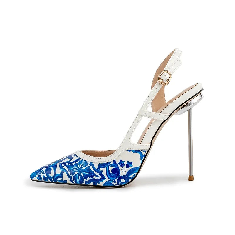 Floral Print Elegant Stiletto Sandals Open Toe for Women