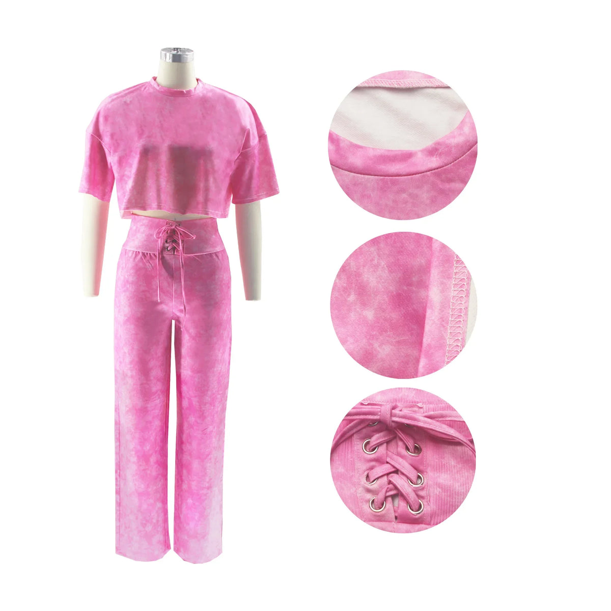Tie Dye Crop Top and Pants Two Piece Tracksuit Set for Women