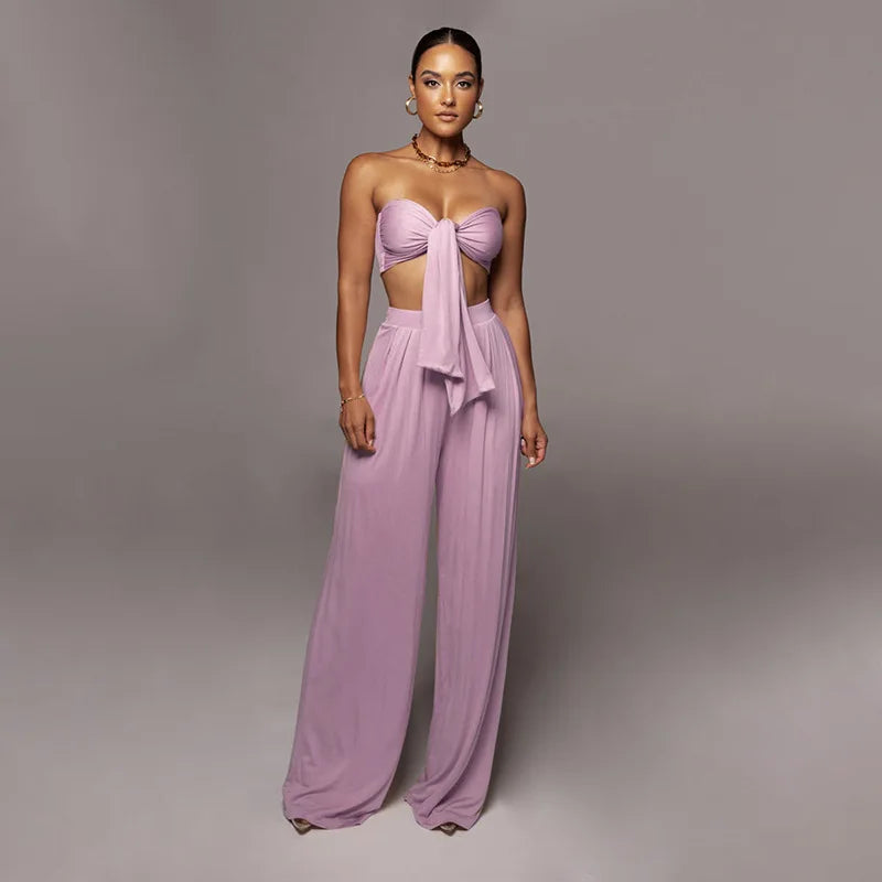 Elegant Solid Color Casual Two Piece Set for Women