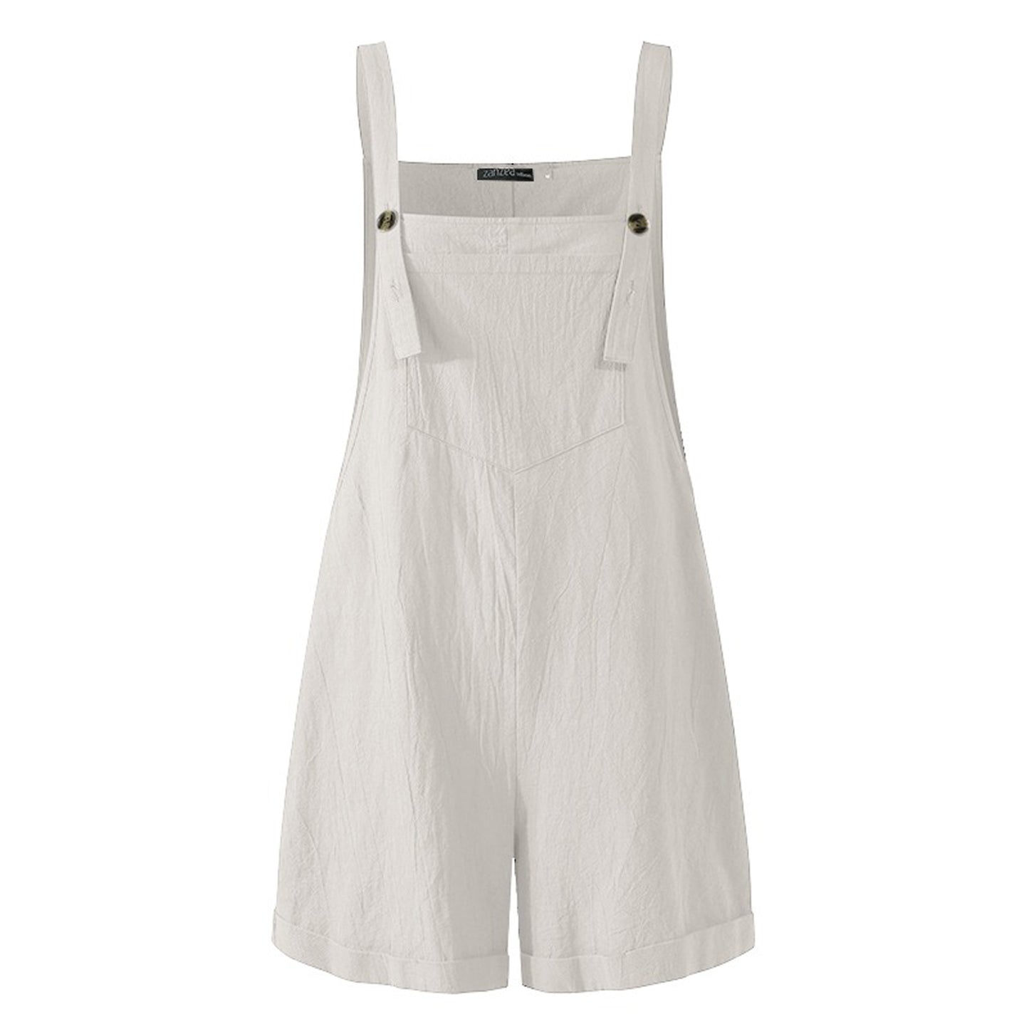 New Women Cotton and Hemp Loose Button Casual Backband Pants  Square Neck Sleeveless Shorts jumpsuit White/Black/Military Green
