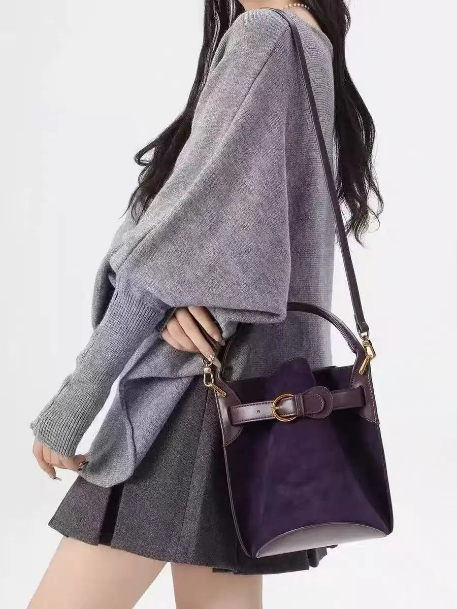 Advanced purple velvet bucket bag for women's new commuting trend single shoulder crossbody bag