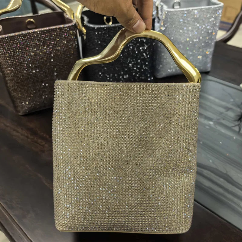 Embellished Metal Handle Evening Clutch