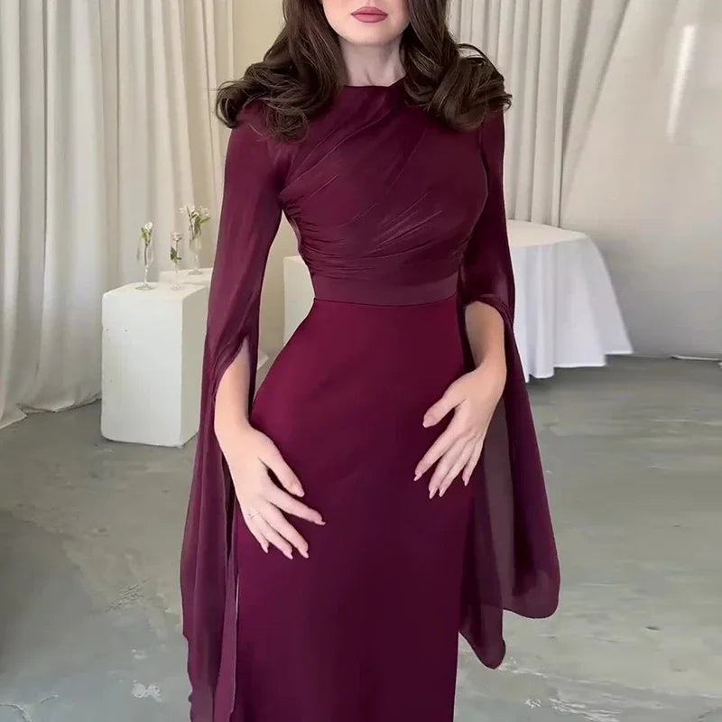 Women's Spring Solid Spliced Satin Maxi Dress Sexy O Neck Slim Bodycon Hip Long Dress Summer Batwing Sleeve Hollow Evening Dress
