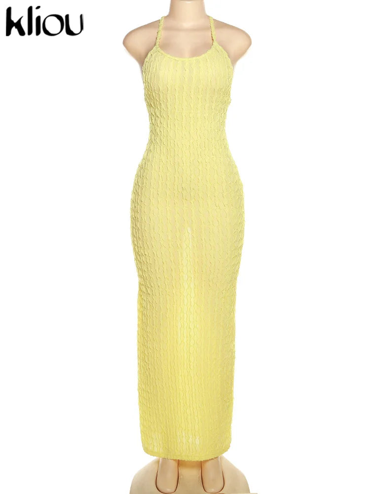 Ruched Backless Sleeveless Bodycon Maxi Dress for Women