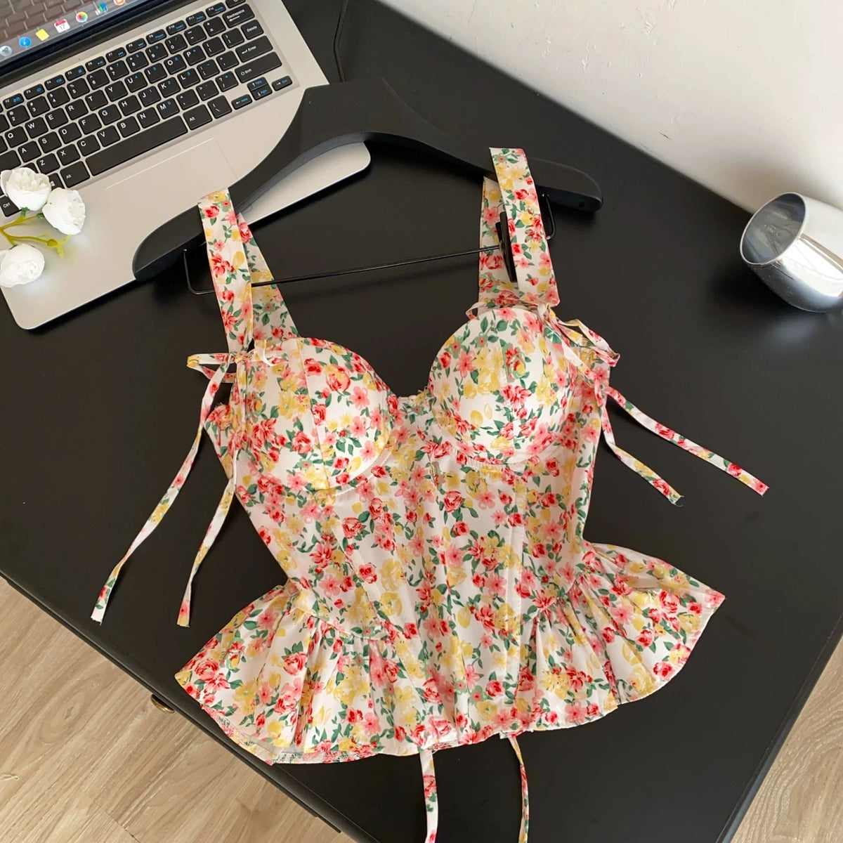 Summer Floral Lace-Up Corset Camisole Top for Women