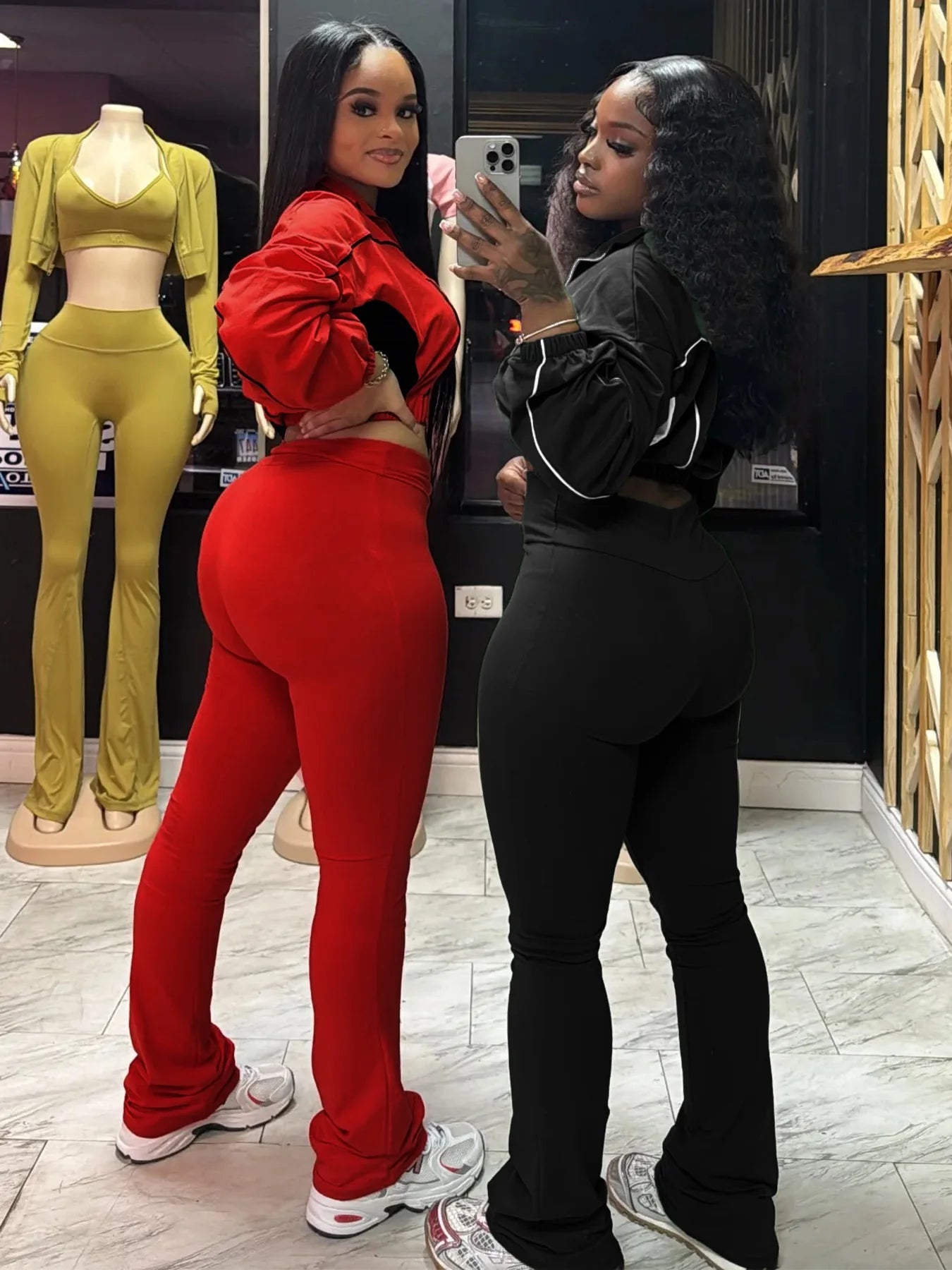 FAGADOER Casual Stripe Patchwork 2 Pieces Set for Woman Zip Long Sleeves Ruched Crop Top + Flare Pants Tracksuit Female Jogger