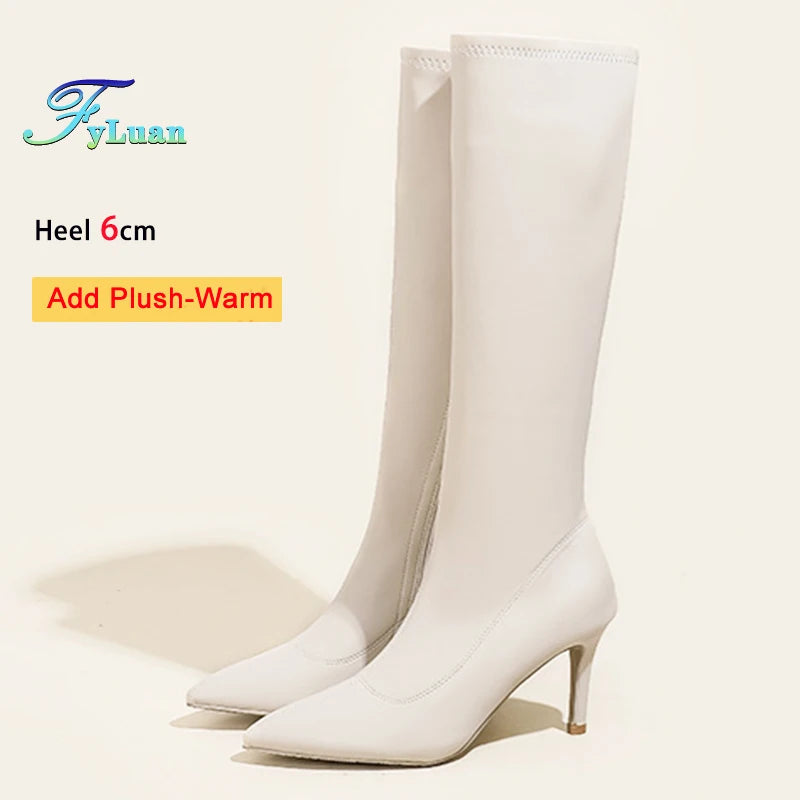 Patent Leather Pointed Knee High Boots