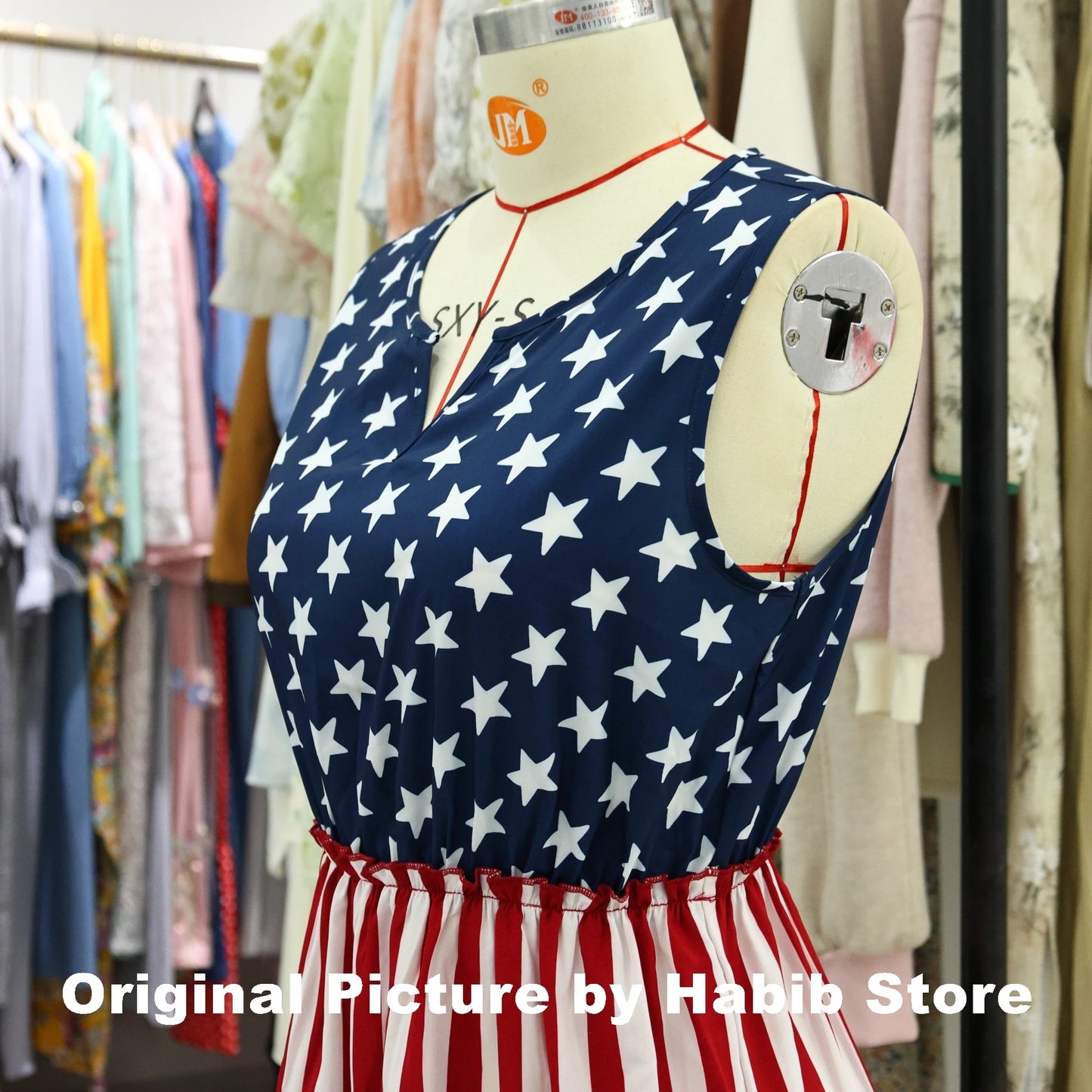 Midi Dress High Waist Ruffle Casual Sleeveless Women American Flag Star Mini Summer Girl Beach Female Vest Dress Gyaru Clothes