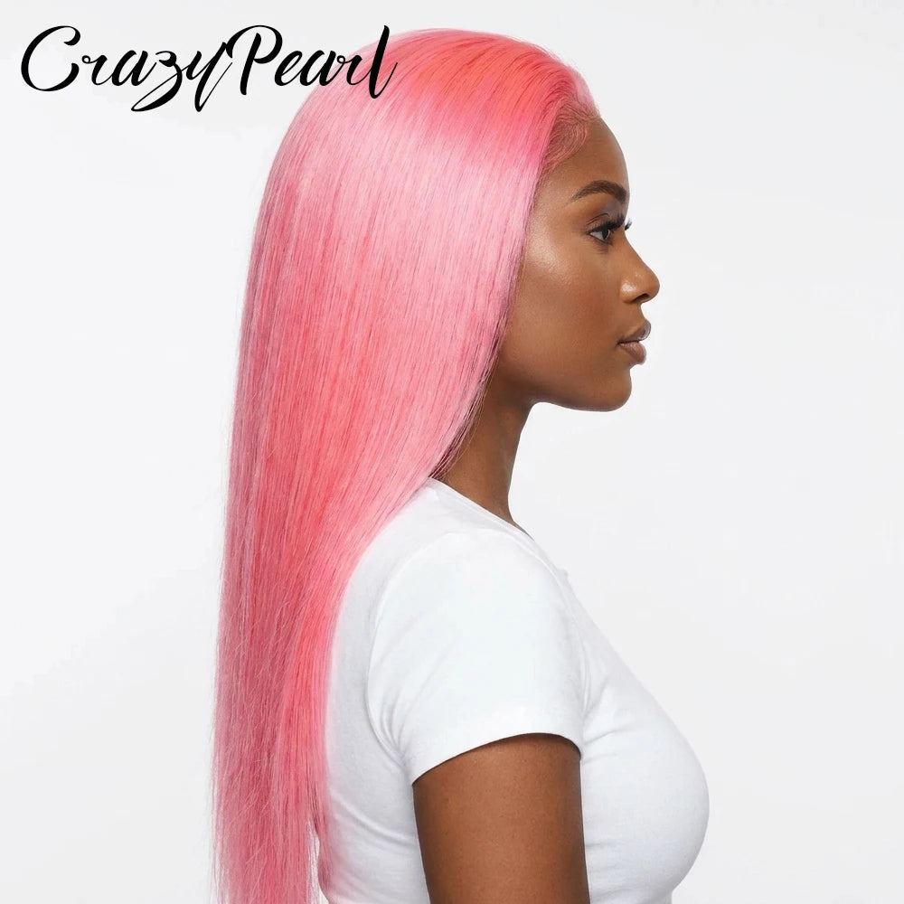 Salmon Pink Straight Lace Front Human Hair Wig for Women