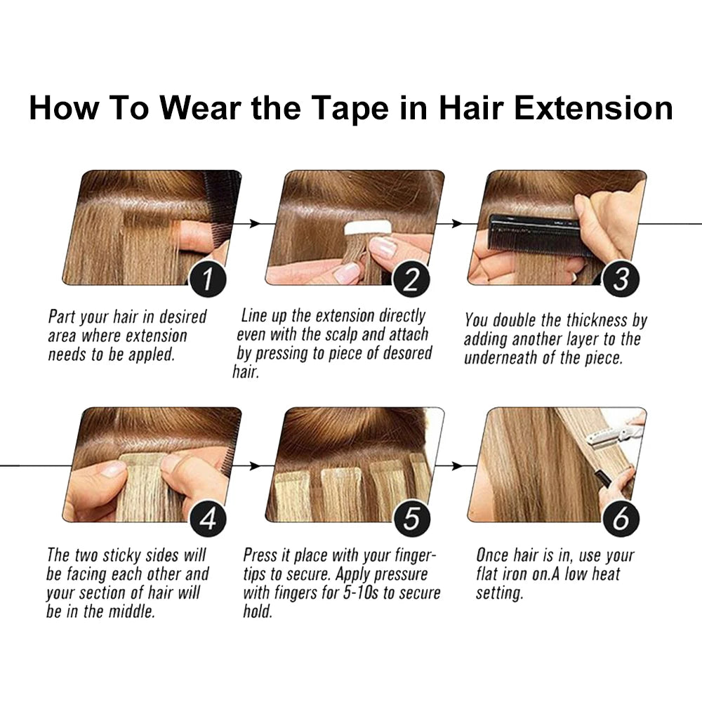 Straight Virgin Human Hair Tape In Extensions for Women