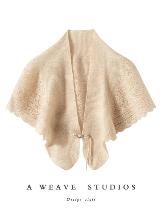 CHICUU Spring Summer Women 100% Cashmere Cape Thin Hollow Grace Chinese Style Shawls Cashmere Knitwear Sweater Wraps Luxury Top