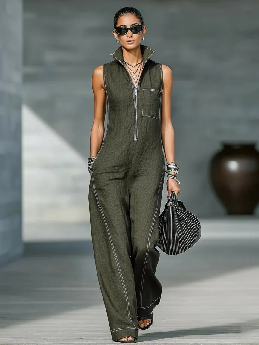 Casual Relaxed Fit Wide Leg Sleeveless Jumpsuit for Women