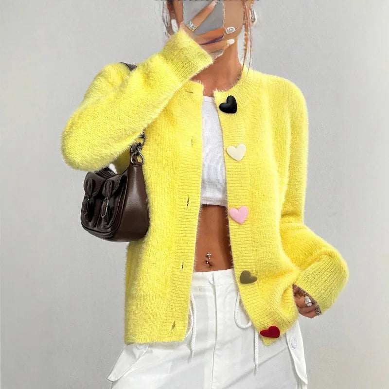 Autumn Winter Women Warm Cardigan Sports Sweater Jacket O-Neck Knitted  Wool Casual Colorful Buttons Comfortable Women Sweater