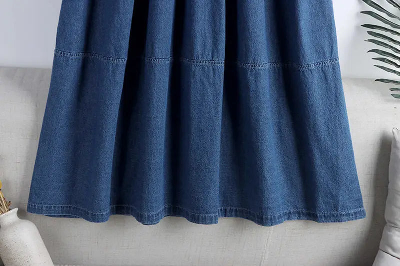 Classic Retro Denim Midi Regular Fit Skirt For Women