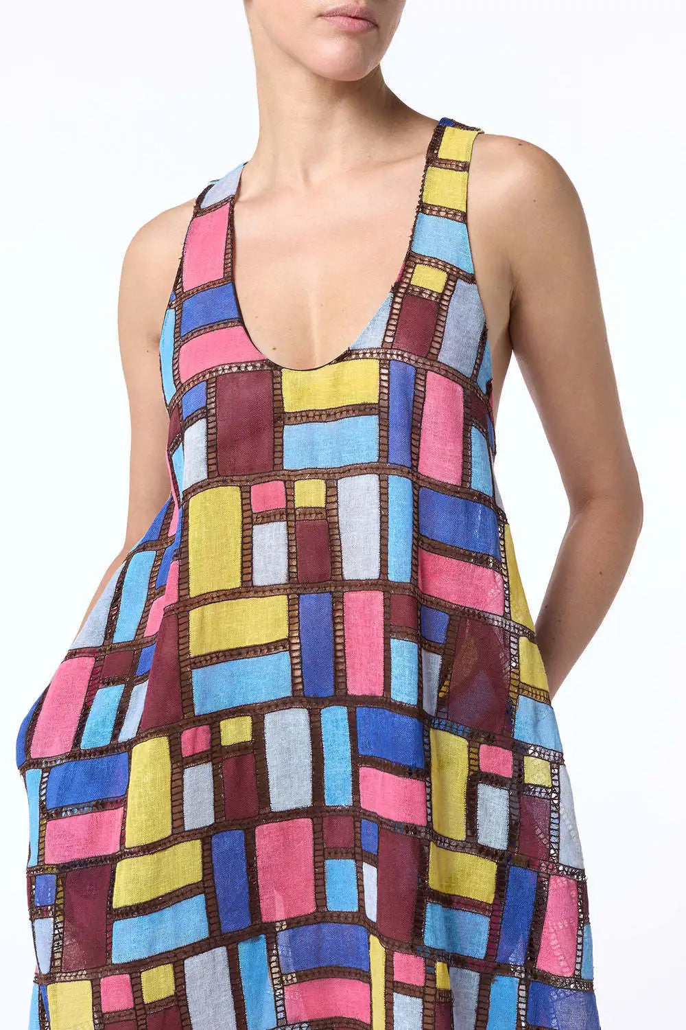 Color Block Squares Sleeveless Maxi Dress for Women