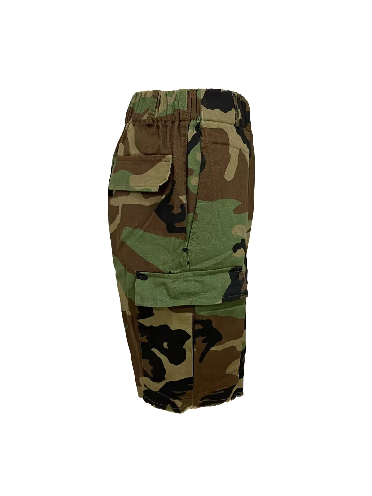 Printed Camo Multi Pocket Casual Shorts with Elastic Waist for Women
