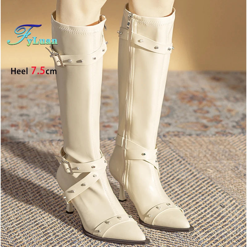 Black Mid Calf Stiletto Boots