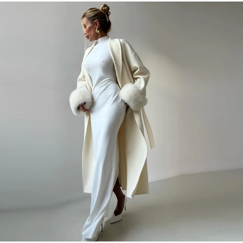 Elegant Longline Turn Down Collar Winter Coat for Women