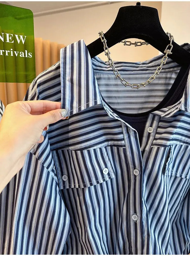 Loose Striped Spliced Lightweight Polyester Tank Top for Women