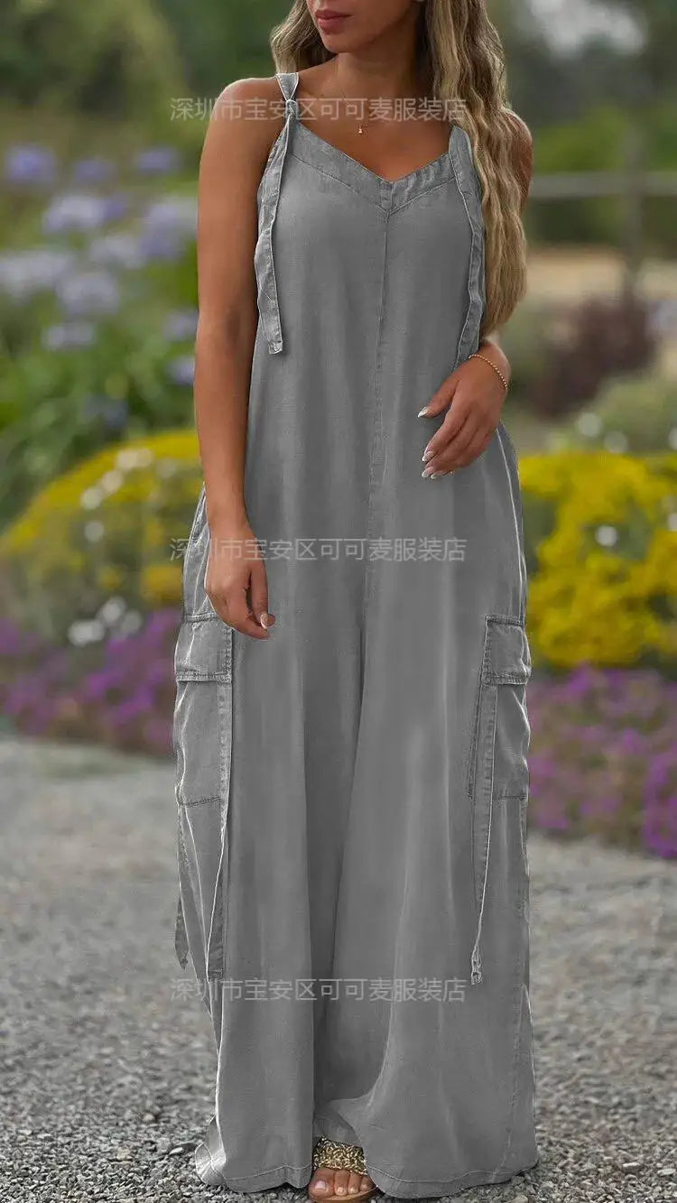 Jumpsuits Women One Piece Sleeveless Overalls Wide Leg Long Pants Casual Loose Rompers Y2k Streetwear Jumpsuit Summer 2025