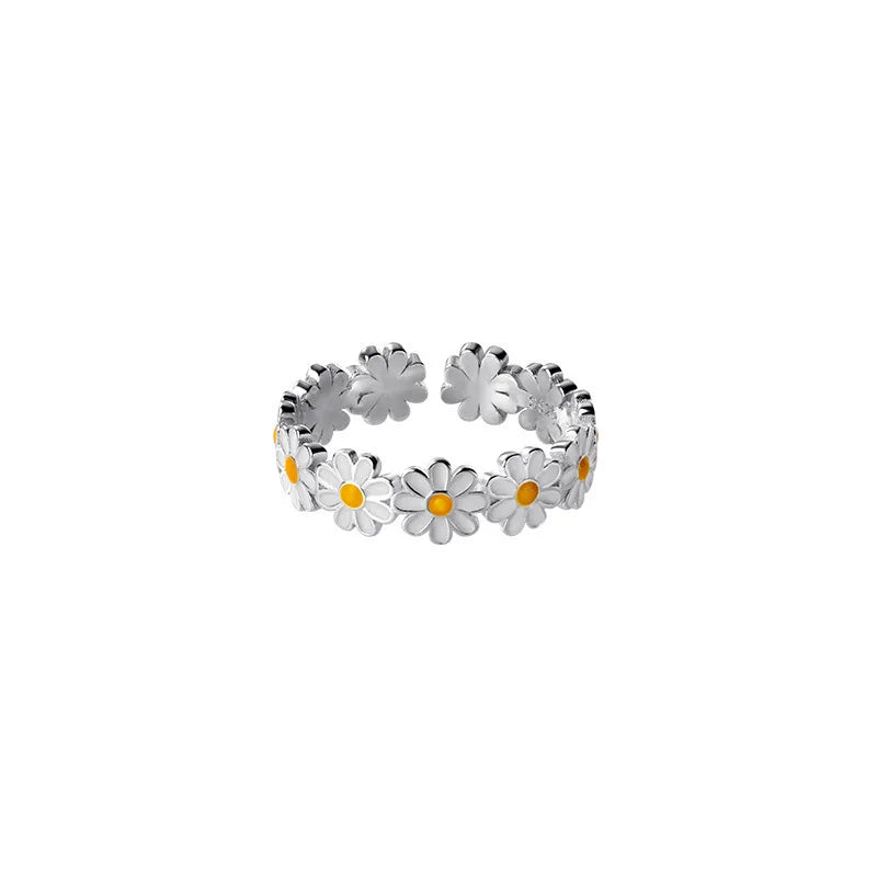 Enamel Daisy Adjustable Open Ring