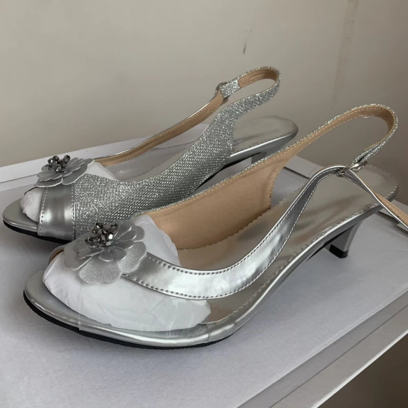 Clear Buckle Strap Mid Heel Sandals