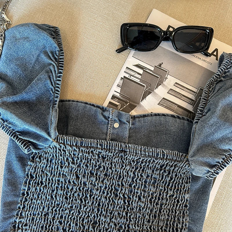 Slim Fit Off Shoulder Denim Shirt
