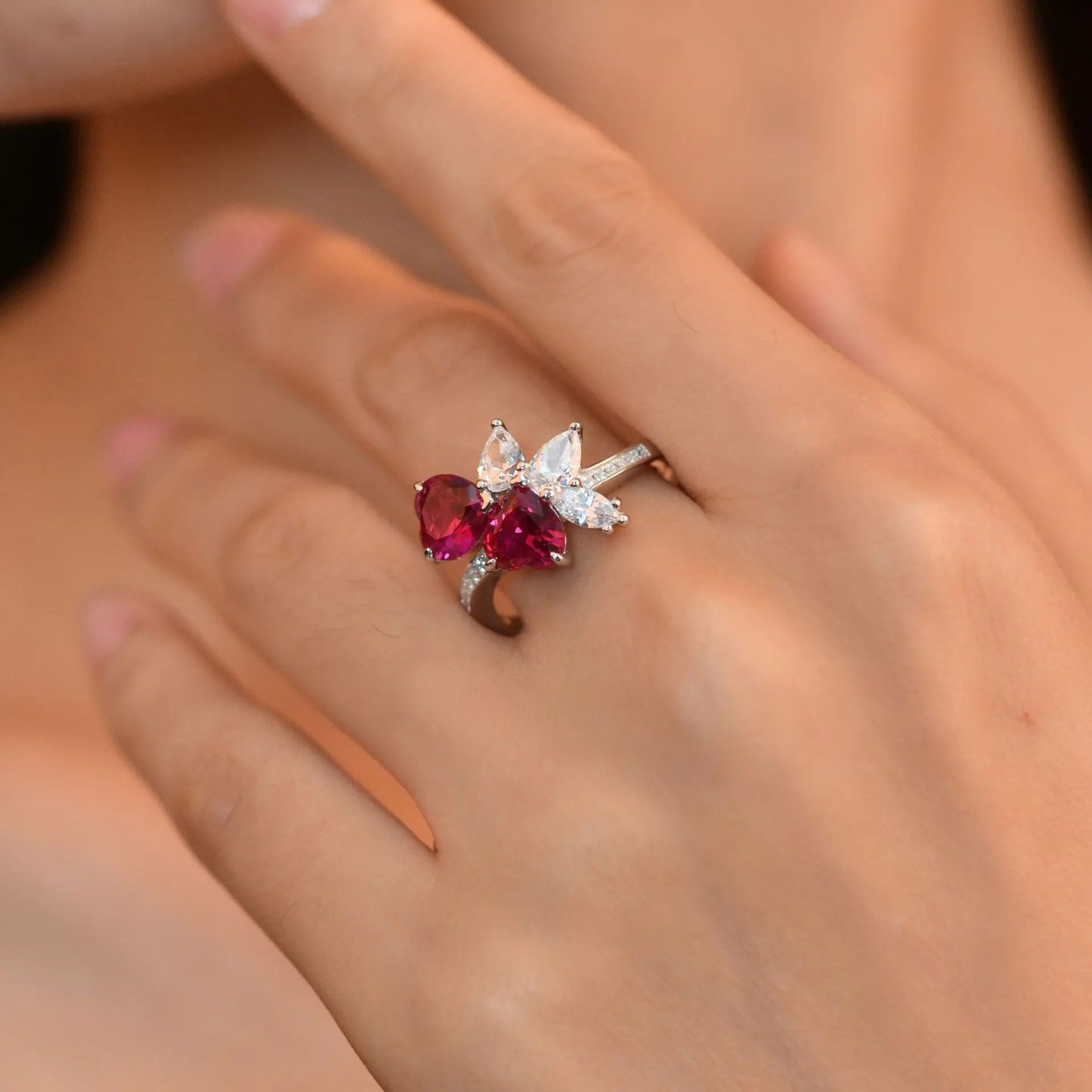 PANSYSEN Vintage 100% 925 Sterling Silver 7*7MM Heart Cut Ruby Diamond Rings for Women Wedding Engagement Fine Jewelry Ring Gift