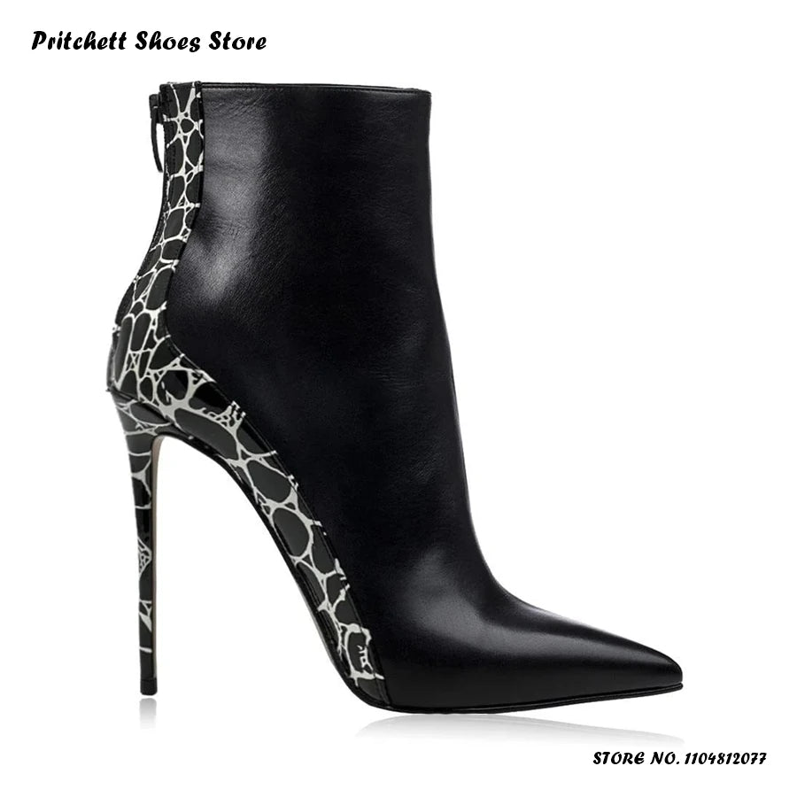 Elegant Pointed Toe Patchwork Ankle Boots With Back Zipper For Women