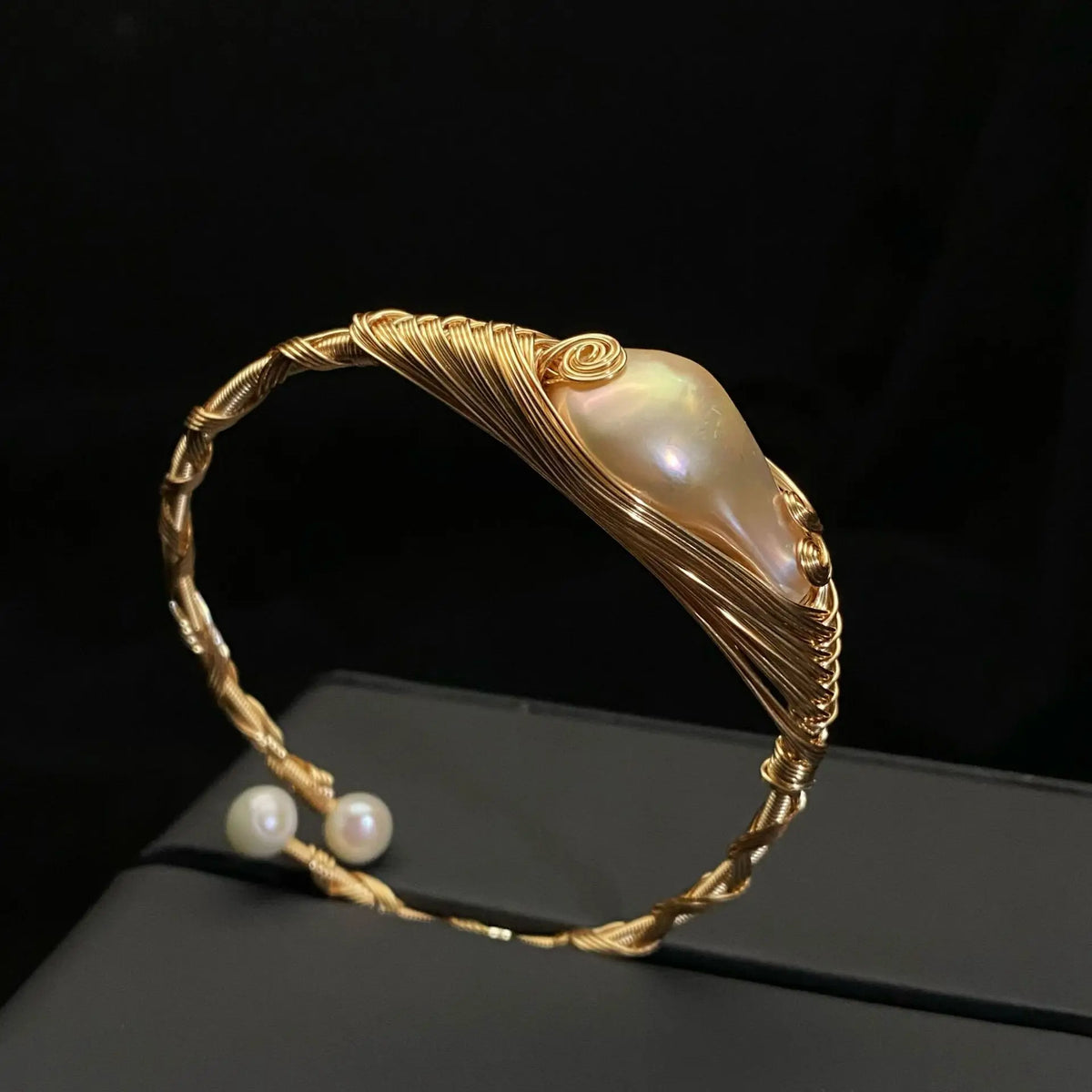 Baroque Pearl Handwoven Adjustable Cuff Bracelet for Women