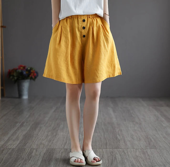 Short Pants Woman Bermuda with Waist Pocket Knee Length Mid Cotton Half Shorts for Women Elastic Linen Trend 2025 Kpop Wholesale