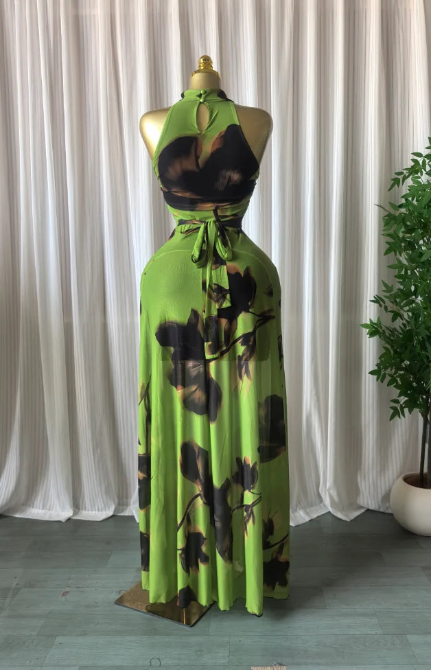 Elegant Printed Sleeveless With Sashes Maxi Dress for Women