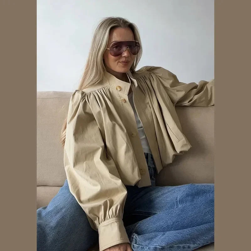 Lightweight Standup Collar Solid Short Jacket for Women